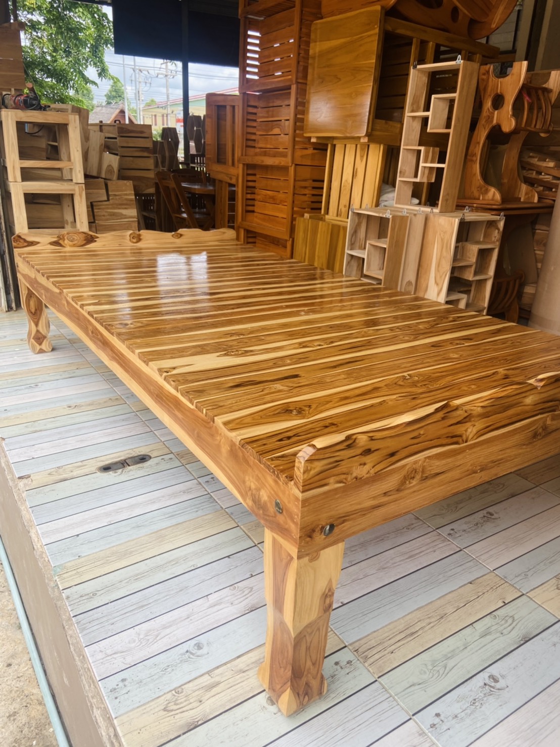 เวียงสักงามแพร่ เตียงไม้สัก สีใสธรรมชาติ เตียงหัวบัง 3.5 ฟุตเต็ม